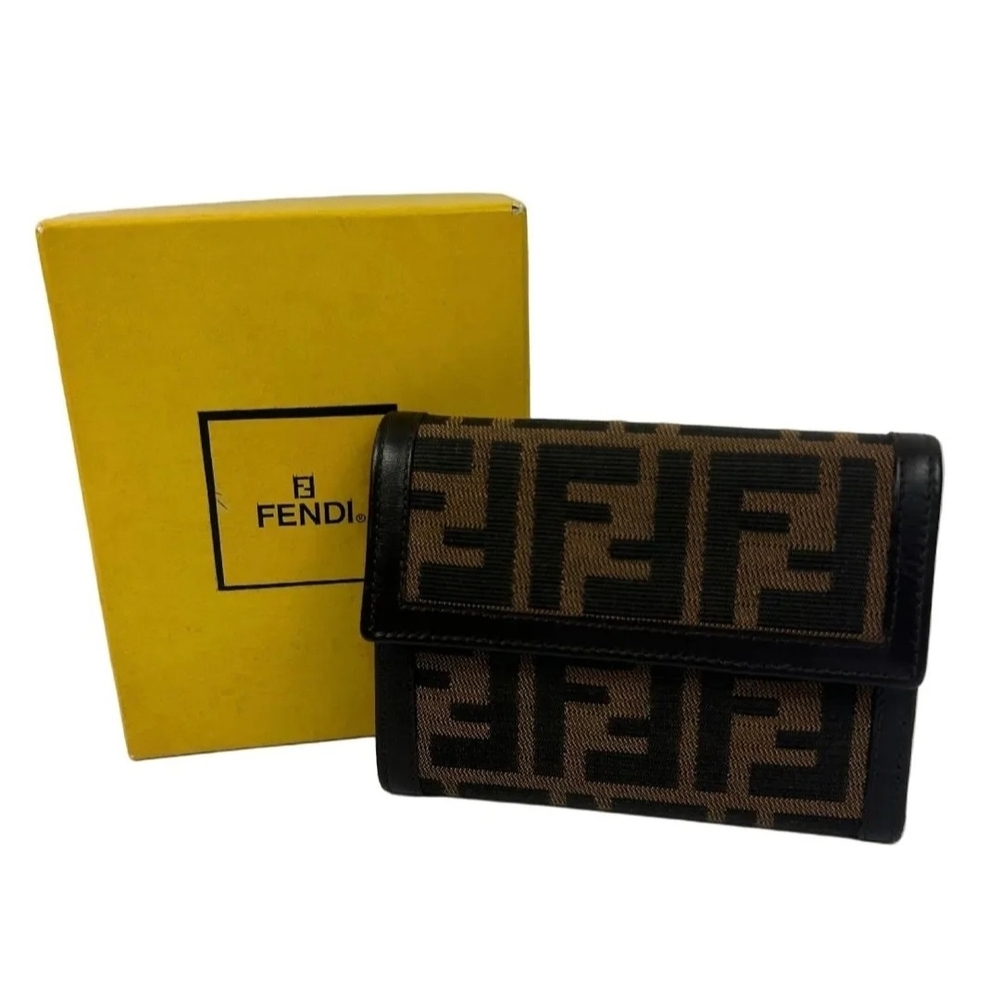 Authentic Fendi Zucca Trifold Wallet With Box & COA